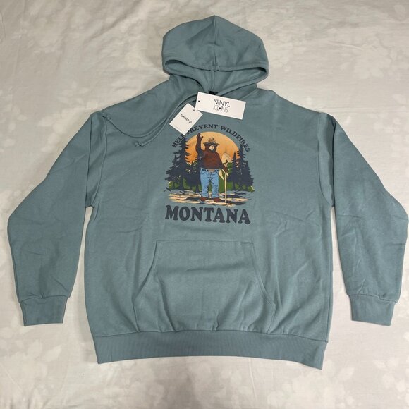 Forever 21 Unisex Montana Graphic Hoodie XS – Fits Men & Women – Green Bear Wild - Picture 1 of 8